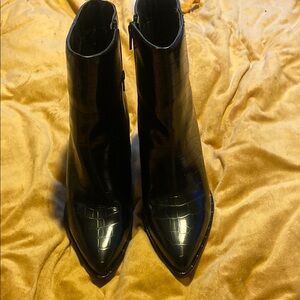 Black Croc-Embossed Ankle Boots